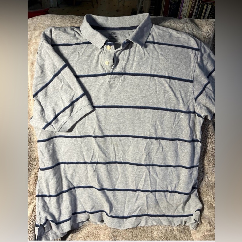 Men's Gray Striped Polo Shirt